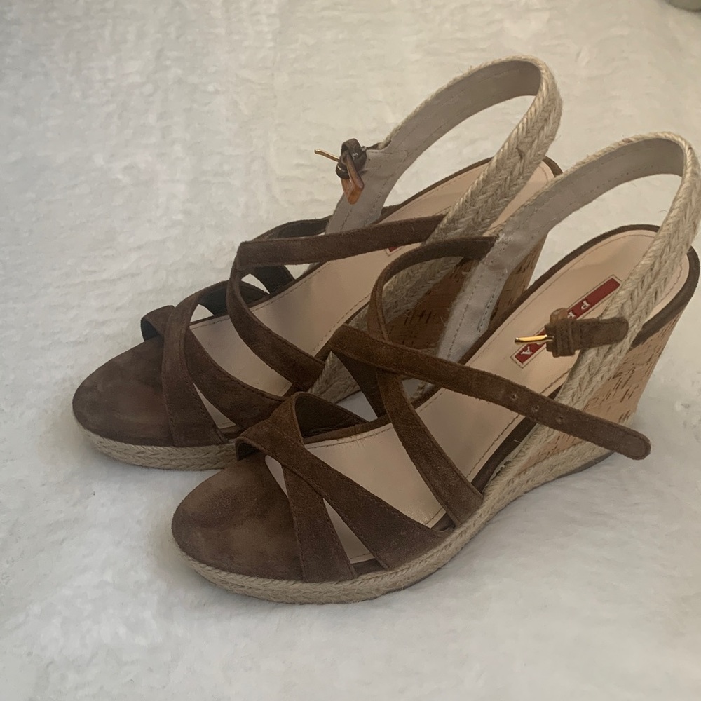 PRADA Brown Wedge Sandals size 9